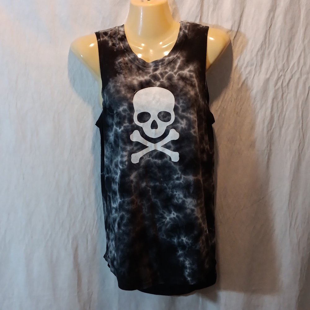 Soulcycle Womens Small Top Black Tie Dye Skull Graphic Tee Shirt